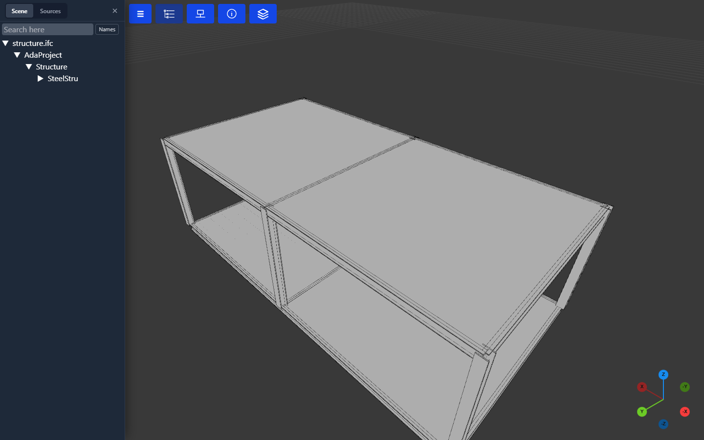 An IFC model opened from storage, with its object tree